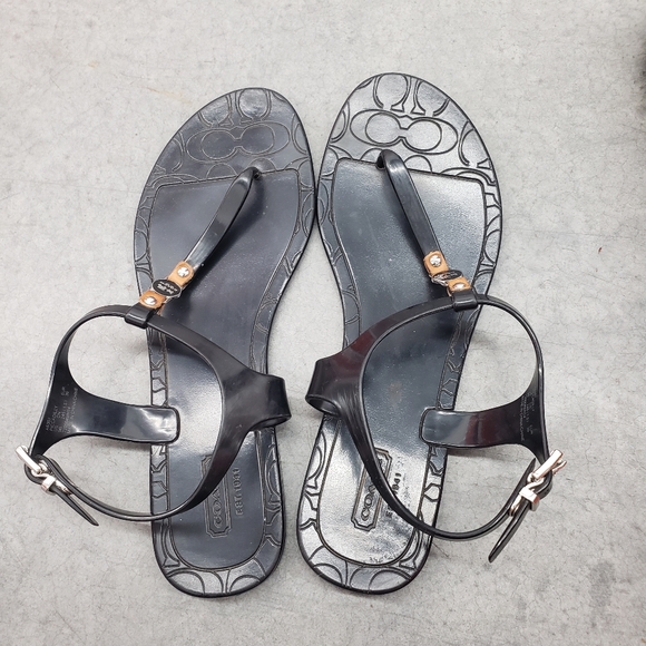 Coach Black Piccadilly Jelly Thong Sandals Size 9B - Picture 1 of 7